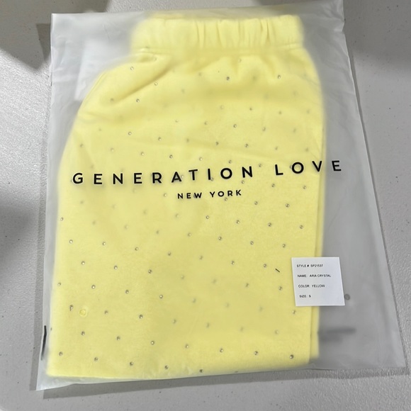🆕Generation Love Aria Crystal Lemon Yellow Terry Shorts Choose Love New York - Picture 8 of 8